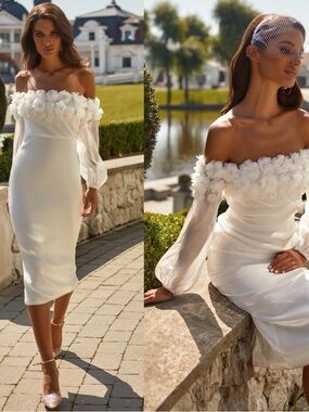 NWT Alamour The Label Suzette Off Shoulder Applique Floral Bride Dress Size M